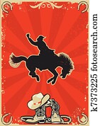 Rodeo cowboy. Wild horse race. Vector graphic poster with grunge background for text Rodeo cowboy. Wild horse race. Vector graphic poster with grunge background for text