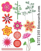 花, 竹子, 以及, 圖案