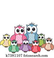 a big cute owl family