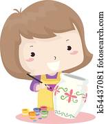 criança, menina, pote, quadro, ilustração