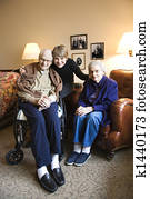Daughter with elderly parents. Daughter with elderly parents.