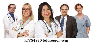 Group of Doctors or Nurses on a White Background