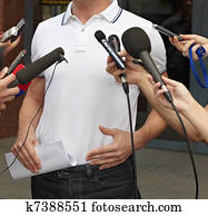 reunião negócio, conferência, jornalismo, microfones