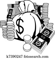 Black and white illustration of cash Black and white illustration of cash
