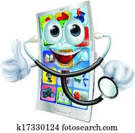 Cell phone man holding a stethoscope