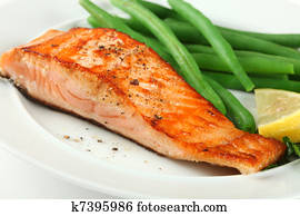 Closeup of Grilled Salmon Fellet with Green Beans Closeup of Grilled Salmon Fellet with Green Beans