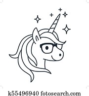 csinos, egyszarvú, kifáraszt eyeglasses, egyedülálló, szín, áttekintés, illustration., egyszerű, egyenes, szórakozottan firkálgat, ikon, elpirul beír, page., varázslatos, képzelet, oktatás, izbogis, tanulás, téma, tervezés elem, elszigetelt, képben látható, white.