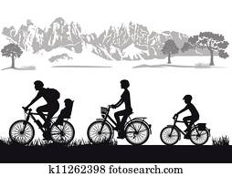 familia montar bicicleta