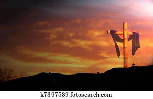 madeira, crucifixos, contra, amanhecer, nuvens