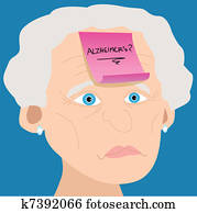 oude vrouw, met, alzheimer, memo