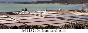 Saltworks in Lanzarote. Salinas de Janubio. Canary Islands