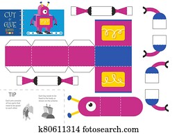 schneiden, und, klebstoff, roboter, spielzeug, vektor, illustration., papier, handwerk, und, diy, erzieherisch, arbeitsblatt schneiden, und, klebstoff, roboter, spielzeug, vektor, illustration., papier, handwerk, und, diy, erzieherisch, arbeitsblatt