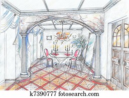 רשום, של, פנים, של, חדר של סעודה