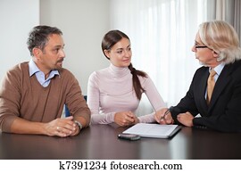 夫妇, 在中, 会议, 带, a, 财政计划者