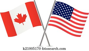American and Canadian flags.
