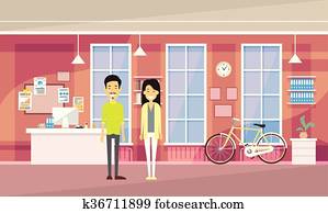 asia, pareja, asia, mujer hombre, en, moderno, oficina, co-working, centro, estudiantes, campus de la universidad