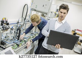 engenheiros, em, a, fábrica