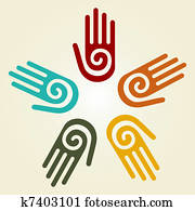 Hand with spiral symbol in a circle