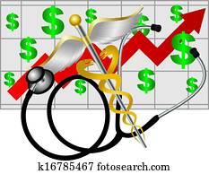 Stethoscope Caduceus with Health Cost Rising Chart