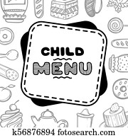 かわいい 手 引かれる メニュー ために カフェ 上に 食物 バックグラウンド 線である Illustration クリップアート 切り張り イラスト 絵画 集 K Fotosearch