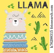 Cute cartoon llama alpaca graphic design set. Hand drawn llama character illustration Cute cartoon llama alpaca graphic design set. Hand drawn llama character illustration