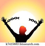 girl with raised hands and broken chains girl with raised hands and broken chains