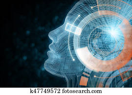 Robot with digital turquoise brain Robot with digital turquoise brain