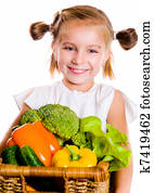 小女孩, 带, the, 蔬菜