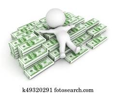 3D Character lying on a pile of cash 3D Character lying on a pile of cash