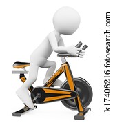 3D white people. Man doing spinning on a bike 3D white people. Man doing spinning on a bike