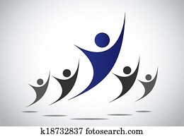 achievement, team work, success & leadership concept illustration. a leader or head of team or family dancing or jumping with joy, happiness for success and victory achieved - abstract art achievement, team work, success & leadership concept illustration. a leader or head of team or family dancing or jumping with joy, happiness for success and victory achieved - abstract art