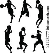 basquetebol, femininas, mulheres, silhuetas