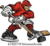 caricatura, jogador hóquei, patinação, Vecto