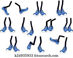 Cartoon vector walking feet in sneakers Cartoon vector walking feet in sneakers