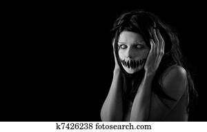 dia das bruxas, menina, com, assustador, boca