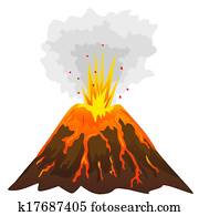 vulcão, isolado, branco, fundo, (vector)