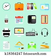 Business office stationery icons set Business office stationery icons set