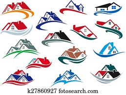 Colorful houses and homes icons Colorful houses and homes icons