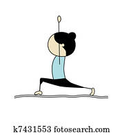 frau, üben, yoga,, kriegerpose frau, üben, yoga,, kriegerpose