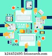 gemeinschaftsarbeit, begriff, abbildung, in, flache, design