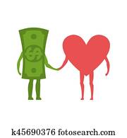 Love and money Hold on to hands. Selling love. Dollar and heart