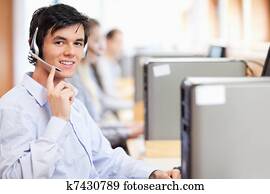 Operator posing with a headset Operator posing with a headset