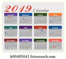Vector year of 2019 calendar background Vector year of 2019 calendar background