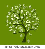 verde, ecologia, árvore, conceito, para, seu, desenho