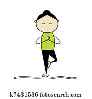 Woman practicing yoga, tree pose Woman practicing yoga, tree pose