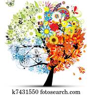 ארבע מתבל, -, spring,, summer,, autumn,, winter., אומנות, עץ, יפה, ל, שלך, עצב