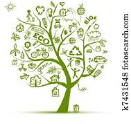 ירוק, אקולוגיה, עץ, מושג, ל, שלך, עצב