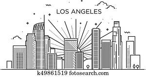 Banner of Los Angeles city in flat line trendy style. Los Angeles city line art. Banner of Los Angeles city in flat line trendy style. Los Angeles city line art.