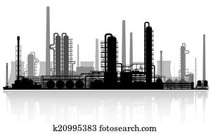 Oil refinery silhouette. Oil refinery silhouette.