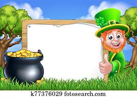 St Patricks Day Leprechaun Sign Cartoon Scene St Patricks Day Leprechaun Sign Cartoon Scene